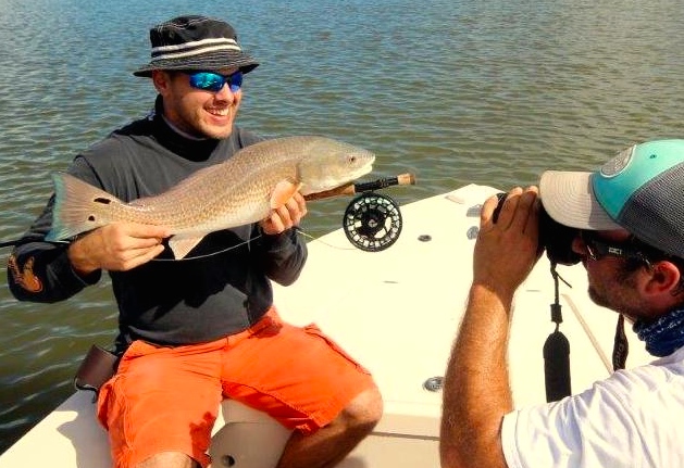 Taking pictures with redfish in Hilton Head SC, Hilton Head Island fly fishing for redfish